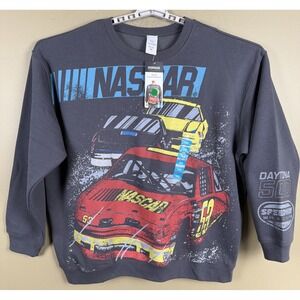 Free Nascar Sweatshirt Mens XXL Charcoal Gray Daytona 500 Graphic AOP Crew Neck